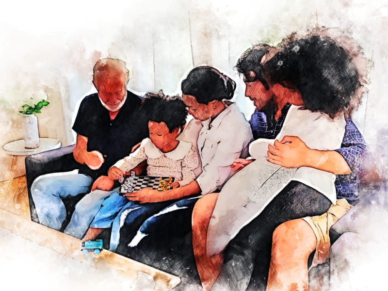 Watercolor painting of a family